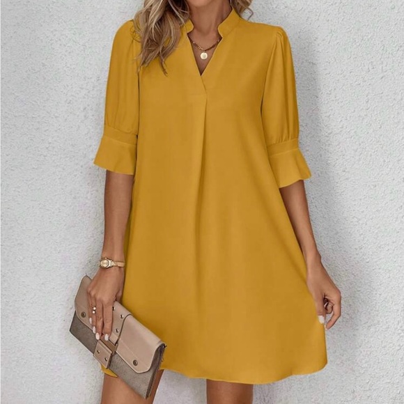 Elegant Mustard Yellow Dress - Picture 1 of 4